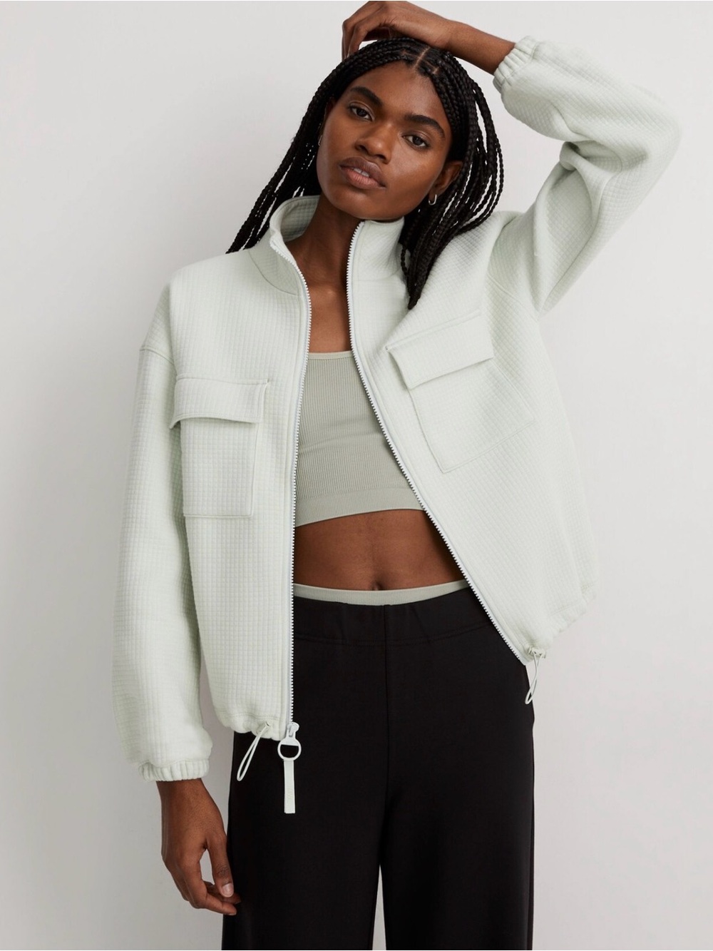 Madewell Quilted Jacquard Zip Jacket XS in “Iced Mint”